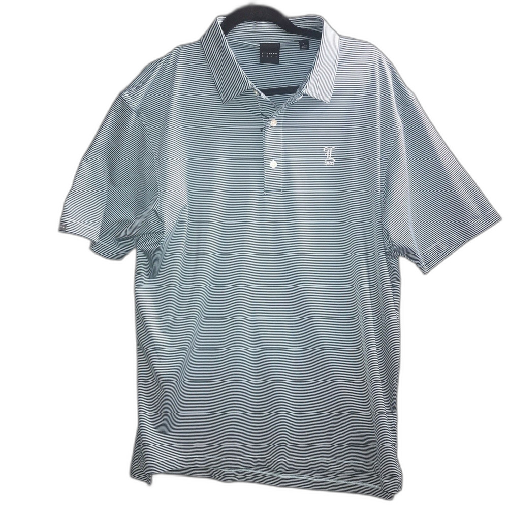 Dunning Golf Polo Men’s Large Short Sleeve Blue & Black Stripe Dri‎ Fit 1901